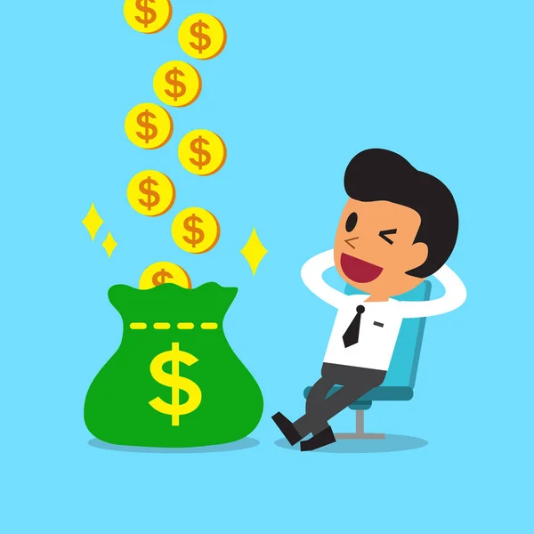 Dessin animé relax homme d'affaires gagner de l'argent — Image vectorielle