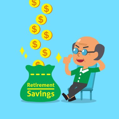 Çizgi film yaşlı adam ile emeklilik tasarruf çanta