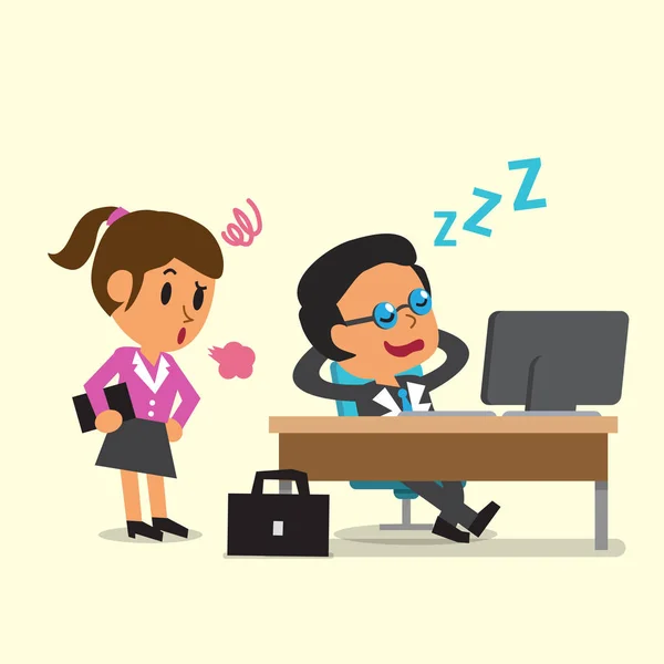 Dibujos animados jefe de negocios quedarse dormido en su oficina — Vector de stock