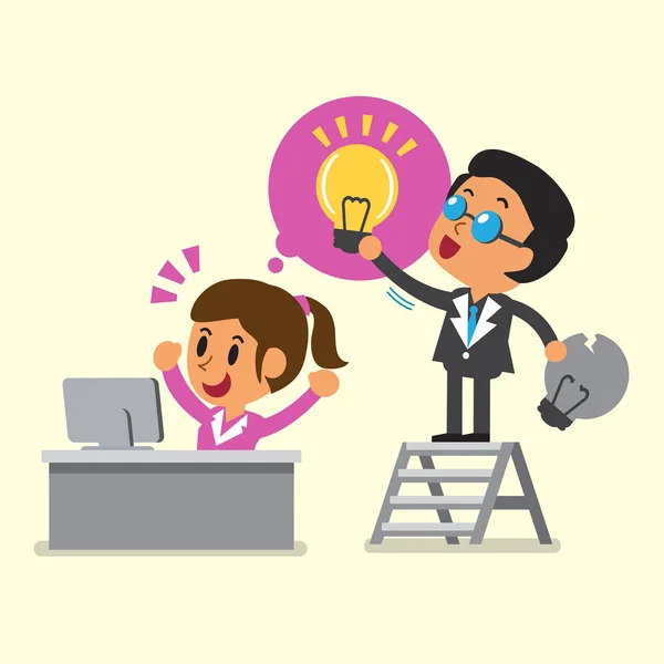 Cartoon business boss giving idea to his employee — Stock Vector