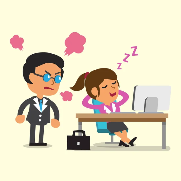 Cartoon business woman falling asleep in her office — стоковый вектор