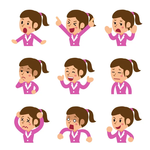 Cartoon businesswoman faces showing different emotions — Stock Vector