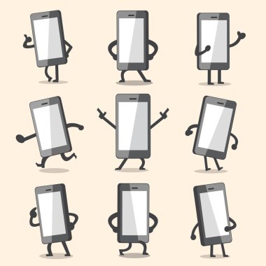 Çizgi film smartphone karakter pozlar