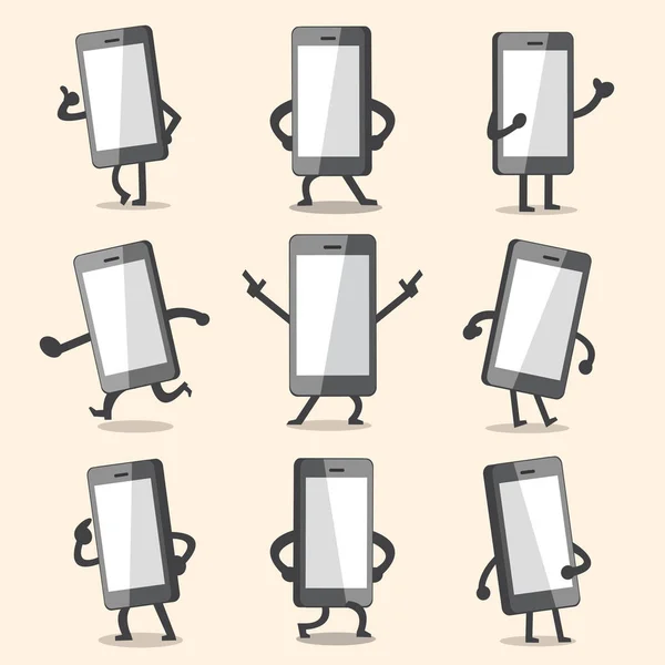 Personnage smartphone bande dessinée pose — Image vectorielle