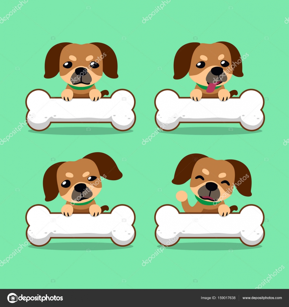 Chien Mignon Personnage De Dessin Animé Avec Des Gros Os