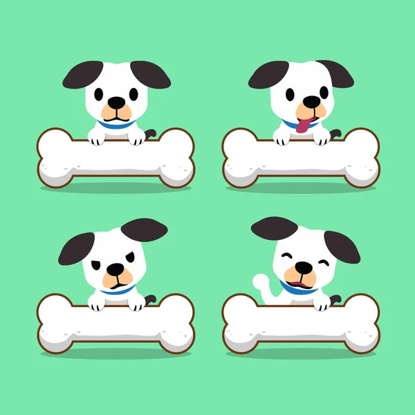 Personaje de dibujos animados perro blanco con huesos grandes — Vector de stock