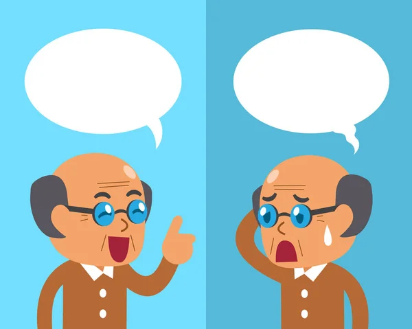 Karikatura starší muž vyjádření různých emocí komiksové bubliny — Stockový vektor