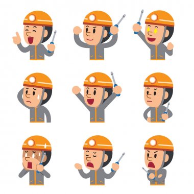 Farklı duygular gösterilen çizgi film teknisyen