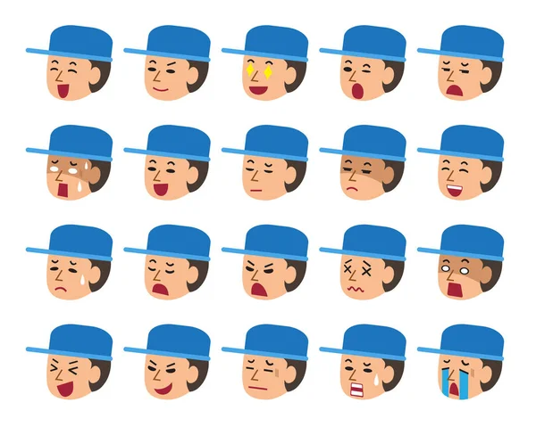 Conjunto de caras de un técnico que muestran diferentes emociones — Vector de stock