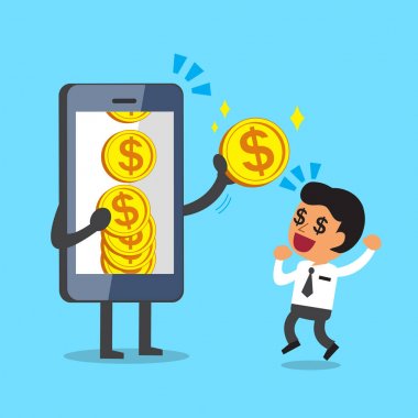 Business concept cartoon smartphone giving money coin to businessman