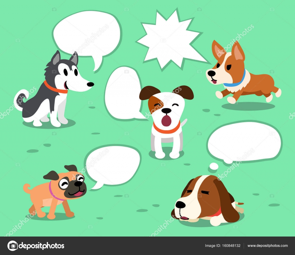 Chiens De Dessin Animé Avec Bulles Blanc Image Vectorielle