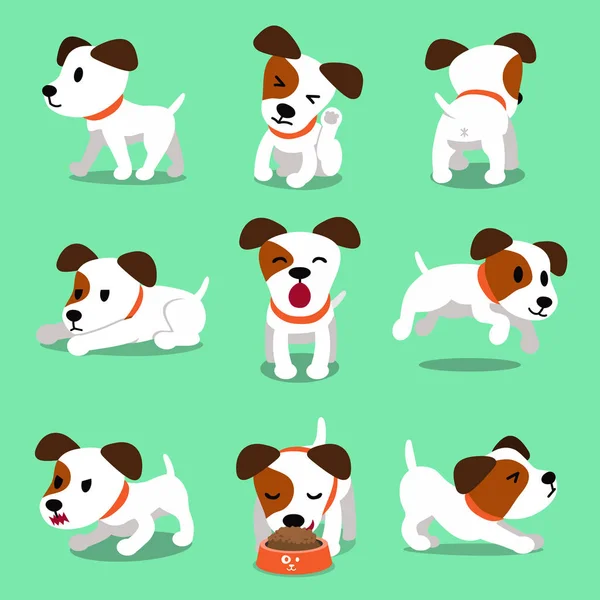 Personaje de dibujos animados jack russell terrier perro poses — Vector de stock