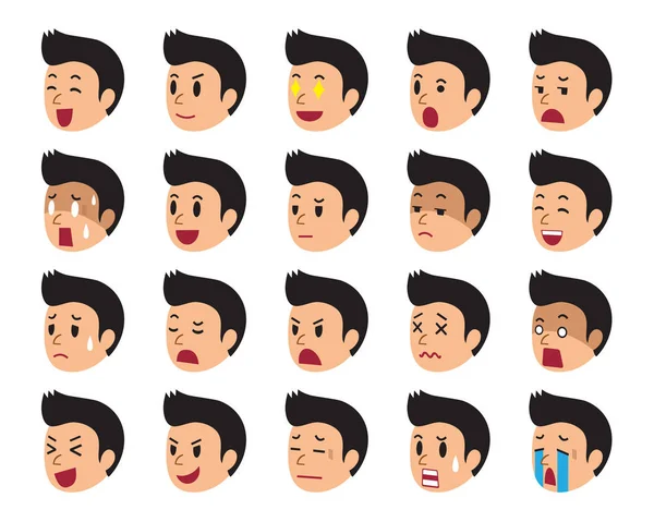 Cartoon set of a man faces shows different emotion - Stok Vektor