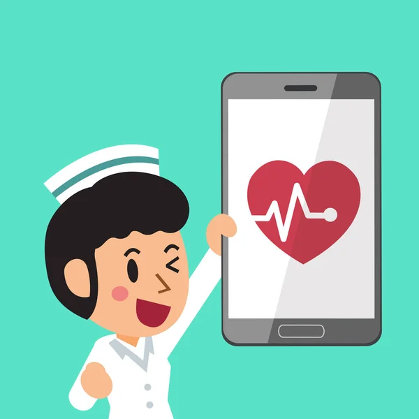 Kreslené, zdravotní sestra a smartphone — Stockový vektor