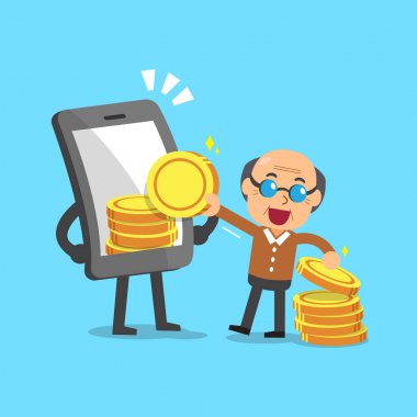 İş kavramı karikatür smartphone yardım komuta sizde para kazanmak için
