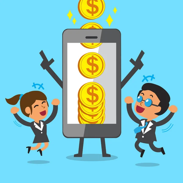 Business concept cartoon smartphone helpen zakelijke team te verdienen grote munten — Stockvector