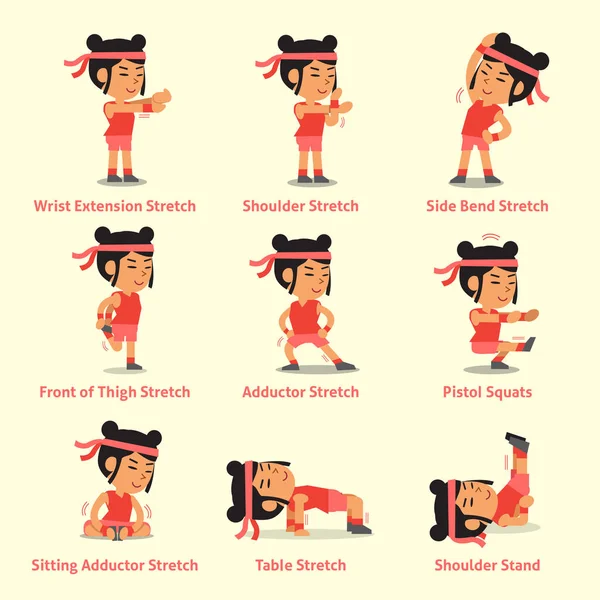 Kadının sağlık için egzersizler yapması dizi karikatür