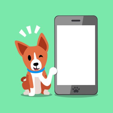 Çizgi film karakteri alçaklık köpek ve büyük smartphone