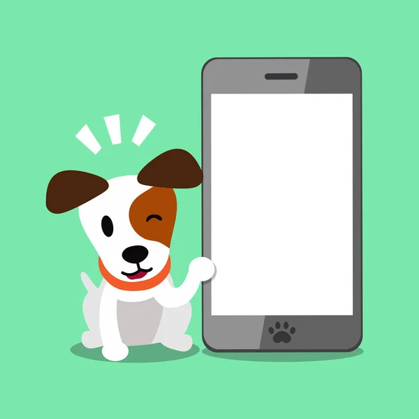 Zeichentrickfigur Jack Russell Terrier Hund und Smartphone — Stockvektor