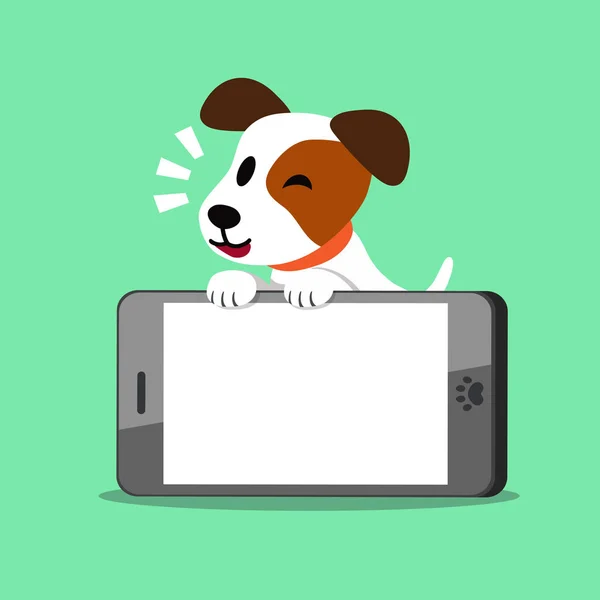 Γελοιογραφία Τζακ Ράσελ τεριέ του σκύλου και του smartphone — Διανυσματικό Αρχείο