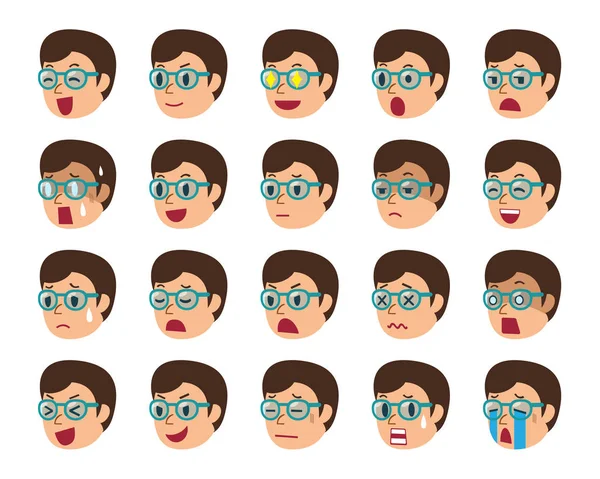 Dibujos animados conjunto de rostros de hombre mostrando diferentes emociones — Vector de stock