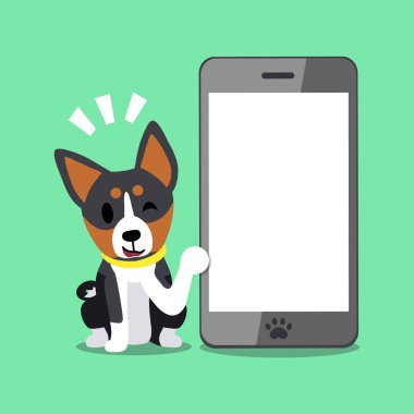 Çizgi film karakteri alçaklık köpek ve smartphone