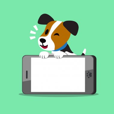 Çizgi film karakteri jack russell terrier köpek ve smartphone