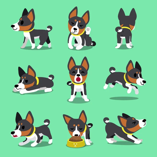 Zeichentrickfigur Basenji Hund posiert Set — Stockvektor