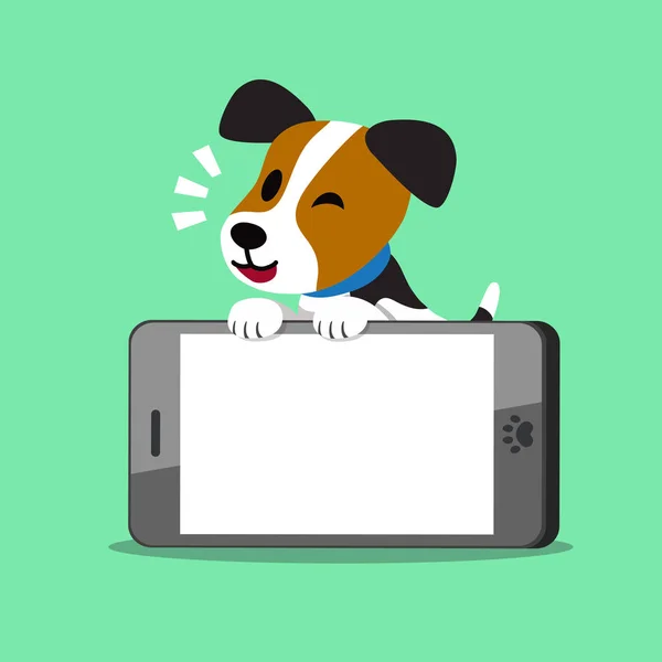 Zeichentrickfigur Jack Russell Terrier Hund und Smartphone — Stockvektor