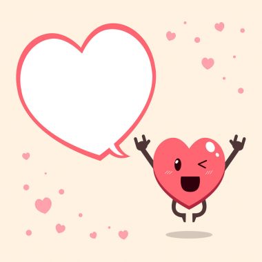 Çizgi film kalp karakteri ile konuşma balonu