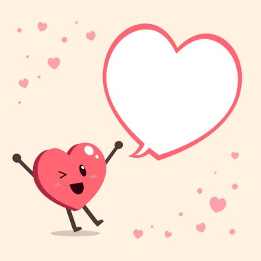 Vektör çizgi film büyük kalp karakteri ile konuşma balonu