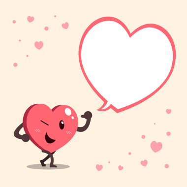 Vektör çizgi film kalp karakteri ile büyük beyaz konuşma balonu