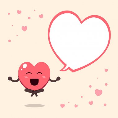 Konuşma balonu olan bir büyük kalp karakter karikatür