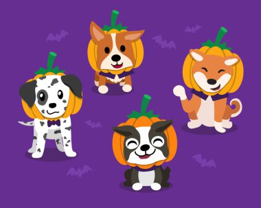 Vektör karikatür mutlu halloween sevimli köpekler