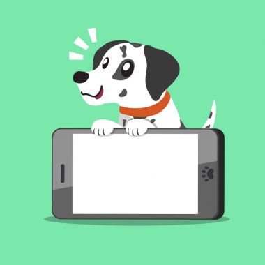 Çizgi film karakteri Dalmaçyalı köpek ve büyük smartphone