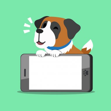 Çizgi film karakteri saint bernard köpeği ve büyük smartphone