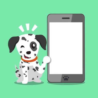 Çizgi film karakteri Dalmaçyalı köpek ve smartphone