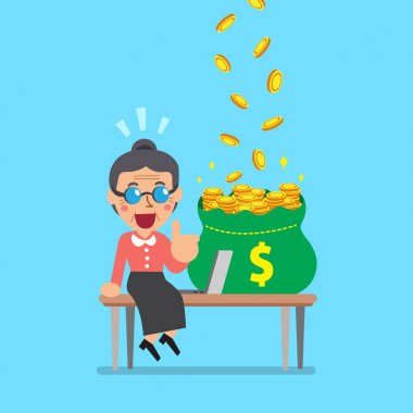 Vektör çizgi film üst düzey kadın para kazanma