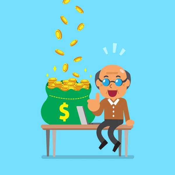 Vector cartoon senior man geld verdienen — Stockvector