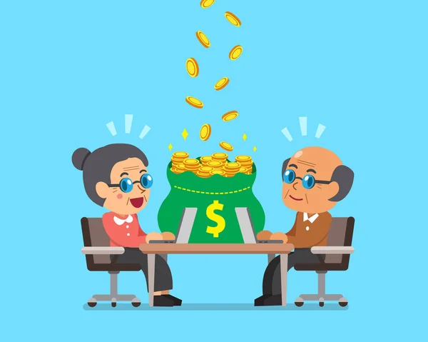 Cartoon senior people earning money — Stock Vector