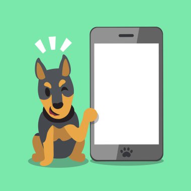 Çizgi film karakteri doberman köpek ve smartphone