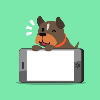 Çizgi film karakteri çukur boğa korkunç köpek ve büyük smartphone