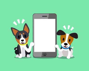 Çizgi film karakteri jack russell terrier köpek ve alçaklık köpek ile smartphone