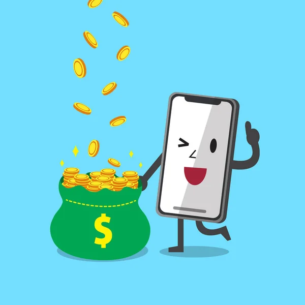 Cartoon smartphone character earning money — Stock Vector