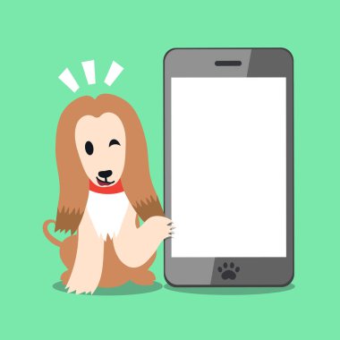 Çizgi film karakteri Afgan Tazısı köpek ve büyük smartphone