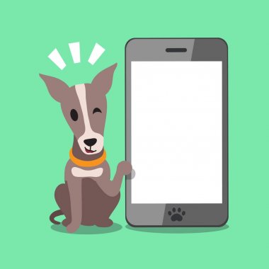 Çizgi film karakteri greyhound köpek ve büyük smartphone