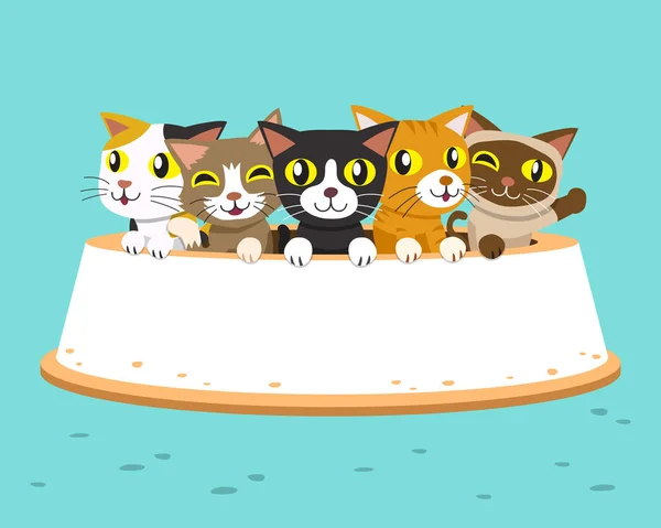 Kreslený kočky s velkými krmení mísa — Stockový vektor