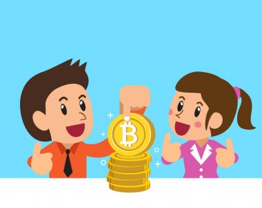 Cryptocurrency kavramı işadamı ve büyük paralar ile iş kadını