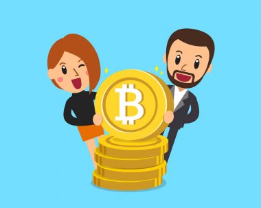 Cryptocurrency kavramı iş adamları tasarım için büyük para yığını ile.