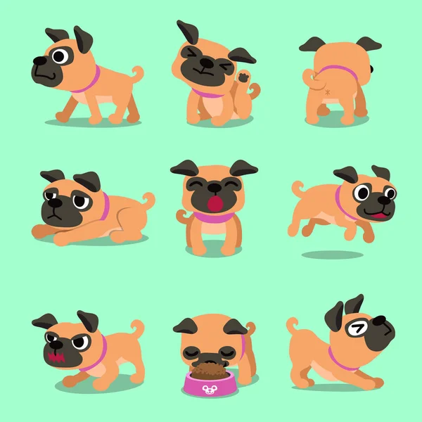 Cartoon Character Pug Dog Poses Design — Stock Vector